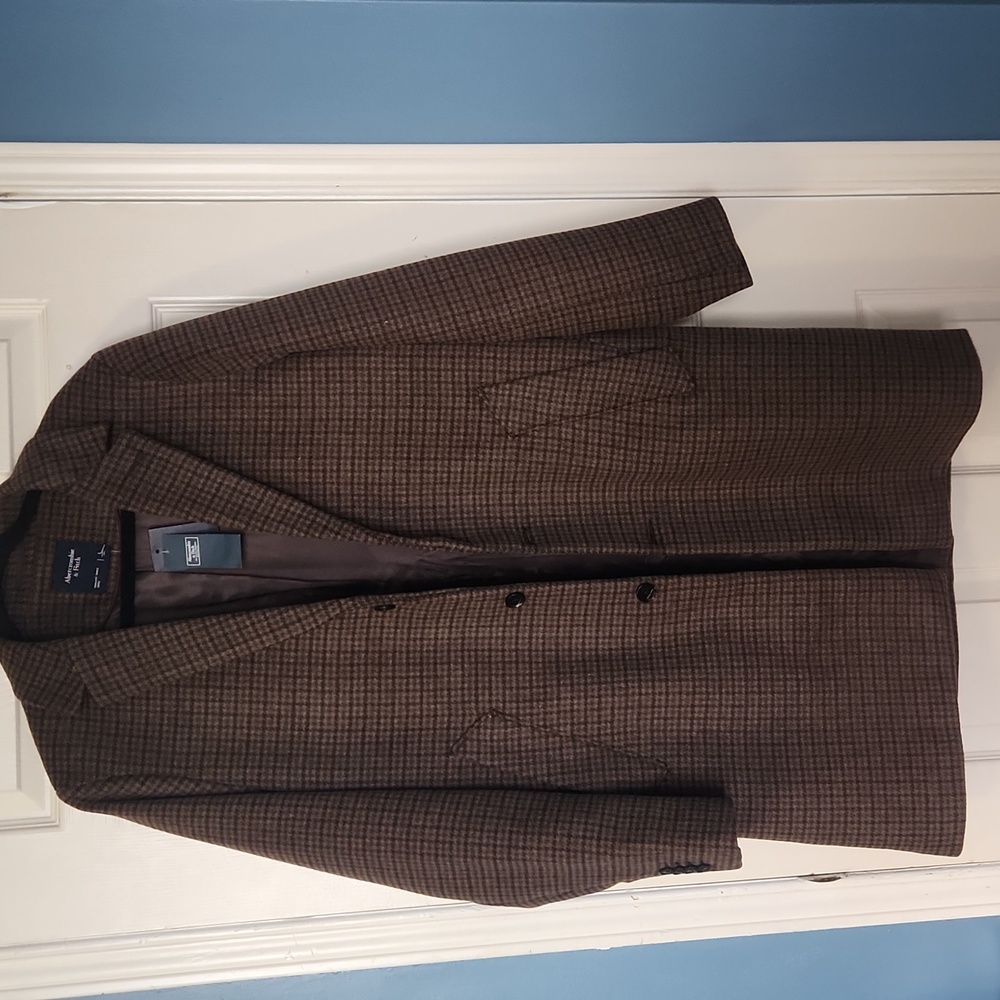 Abercrombie & Fitch Brown Checkered Pea Coat